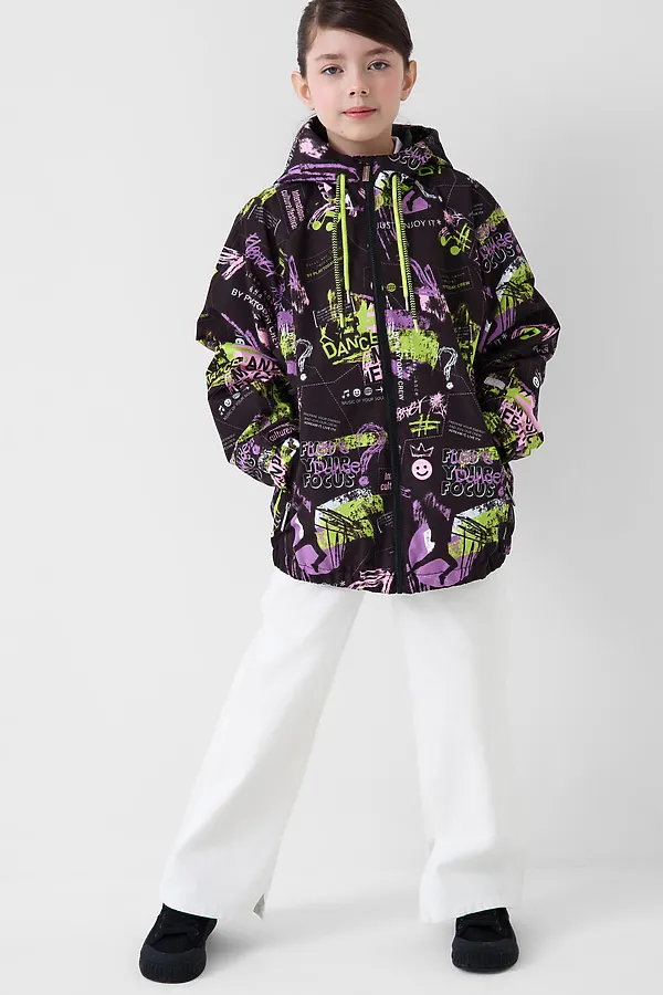 Куртка текстильная с полиуретановым покрытием для девочек (ветровка) PLAYTODAY, разноцветный - фото 1