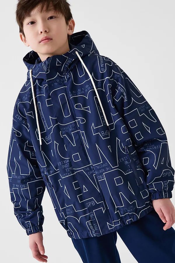Куртка текстильная с полиуретановым покрытием для мальчиков (ветровка) PLAYTODAY, белый,тёмно-синий - фото 1