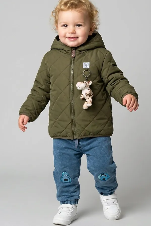 Куртка детская текстильная с полиуретановым покрытием для мальчиков PLAYTODAY, темно-зеленый - фото 1