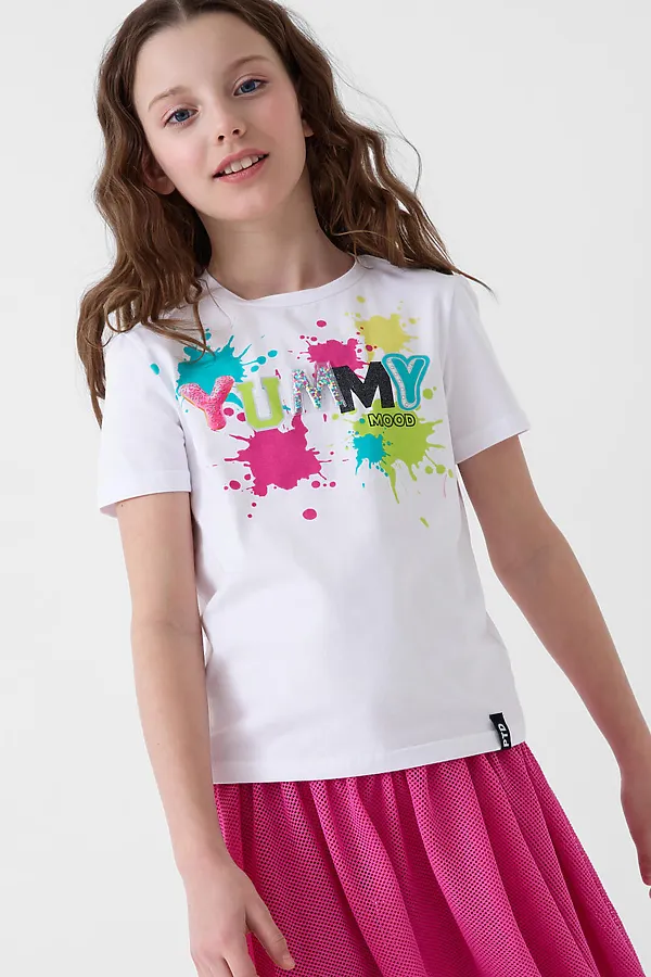 Фуфайка трикотажная для девочек (футболка) PLAYTODAY, белый - фото 1