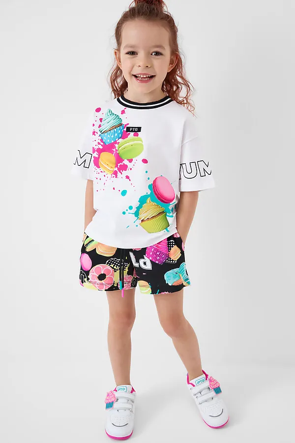 Комплект трикотажный для девочек: фуфайка (футболка), шорты PLAYTODAY, разноцветный - фото 1
