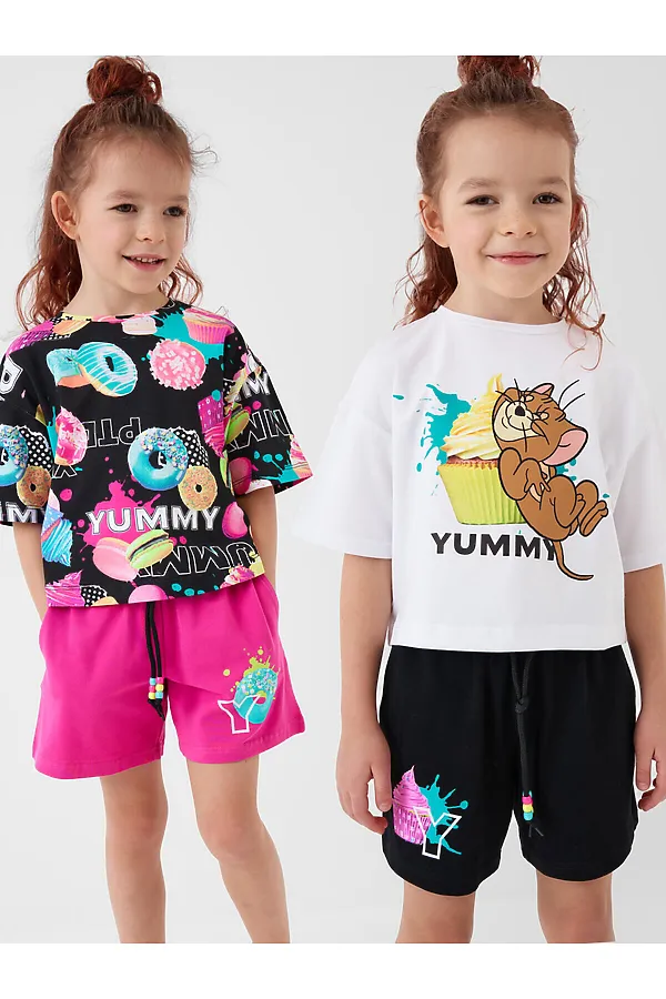 Шорты трикотажные для девочек, 2 шт в комплекте PLAYTODAY, черный,розовый - фото 1