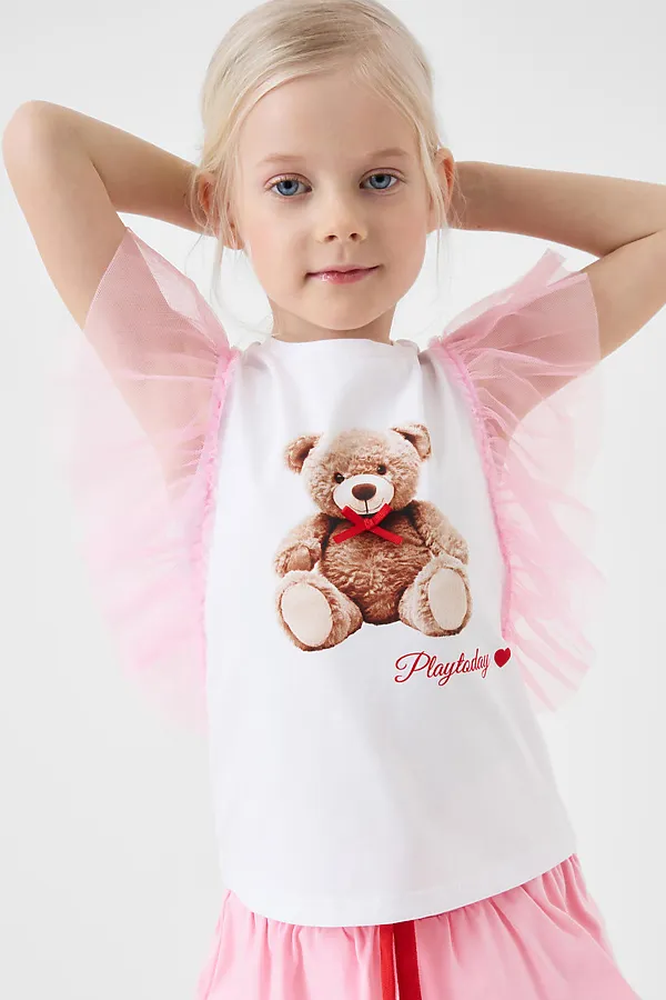 Джемпер трикотажный для девочек (футболка) PLAYTODAY, белый - фото 1