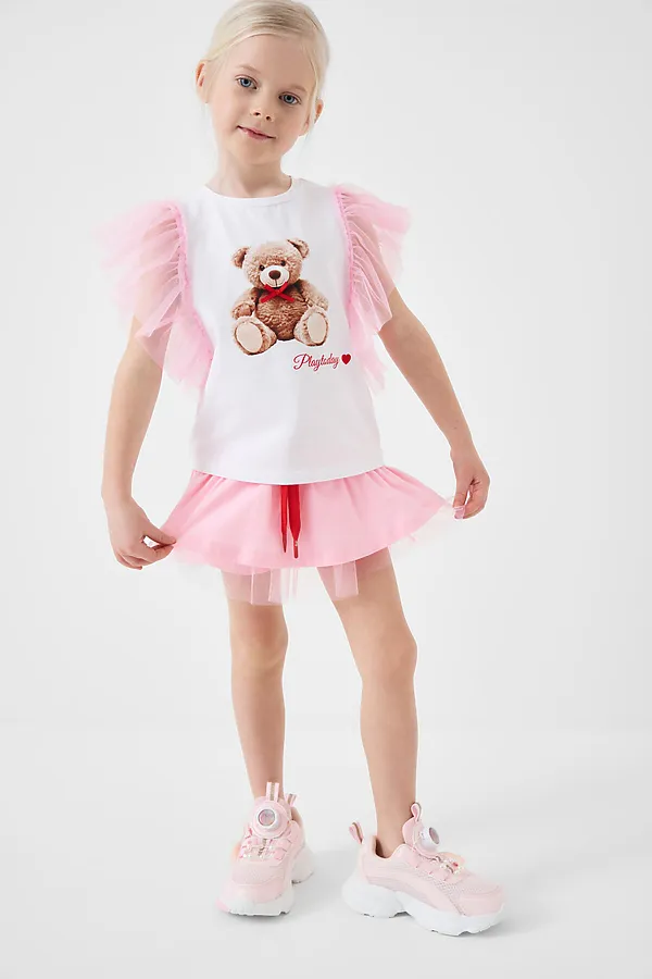 Юбка-шорты трикотажные для девочек PLAYTODAY, светло-розовый - фото 1