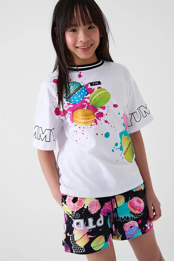 Комплект трикотажный для девочек: фуфайка (футболка), шорты PLAYTODAY, разноцветный - фото 1