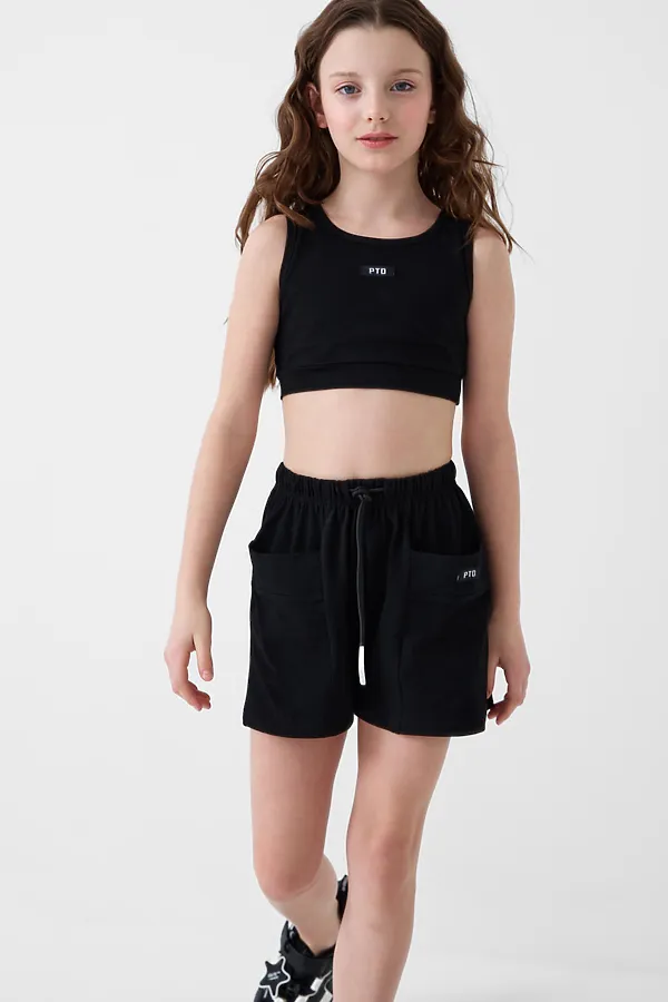 Комплект трикотажный для девочек: топ, шорты PLAYTODAY, черный - фото 1