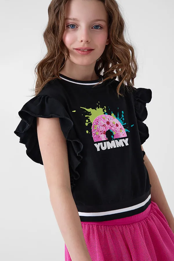 Джемпер трикотажный для девочек (футболка) PLAYTODAY, черный - фото 1