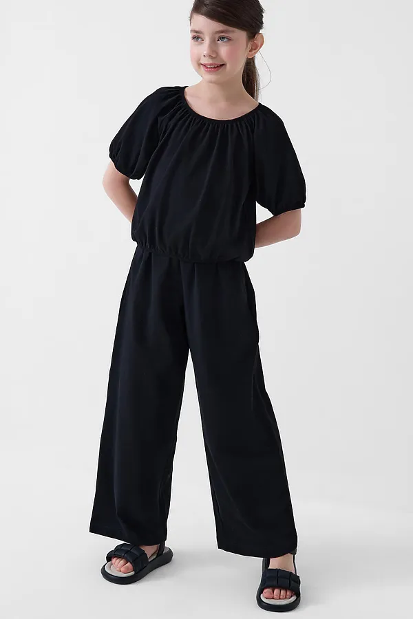 Комплект трикотажный для девочек: джемпер (футболка), брюки PLAYTODAY, черный - фото 1