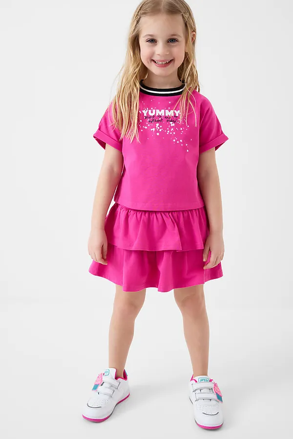 Комплект трикотажный для девочек: джемпер (футболка), юбка-шорты PLAYTODAY, розовый - фото 1