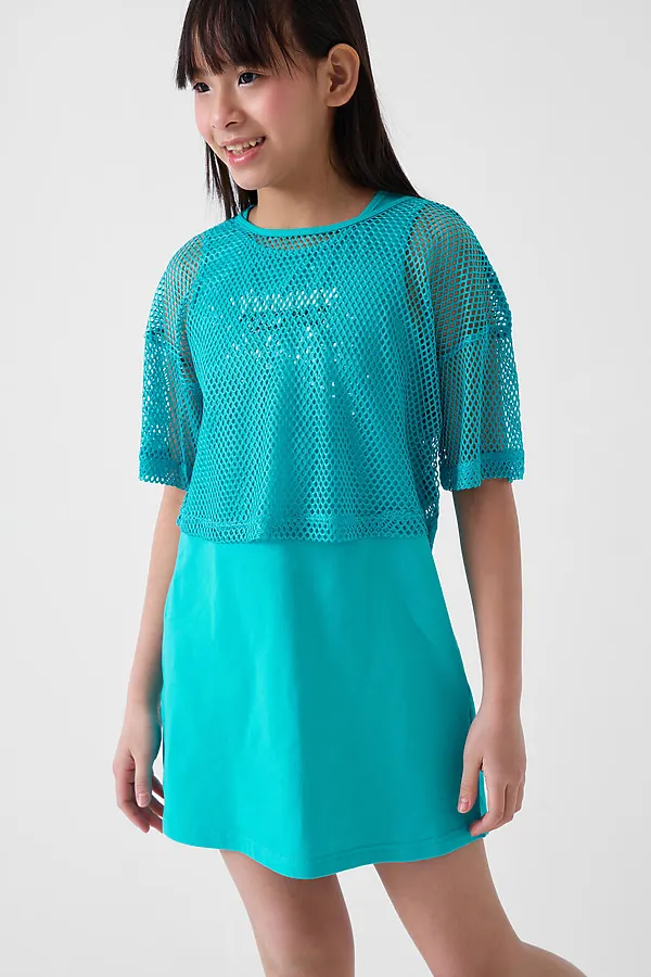 Комплект трикотажный для девочек: сарафан, фуфайка (футболка) PLAYTODAY, бирюзовый - фото 1