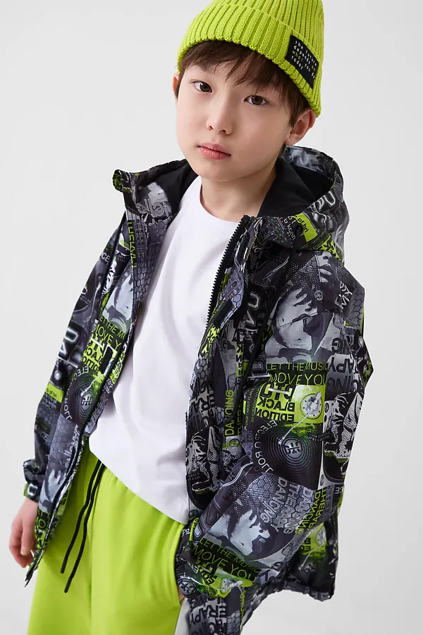 Куртка текстильная с полиуретановым покрытием для мальчиков (ветровка) PLAYTODAY, белый,светло-зеленый,черный - фото 1