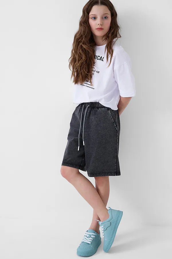 Шорты трикотажные для девочек PLAYTODAY, черный - фото 1