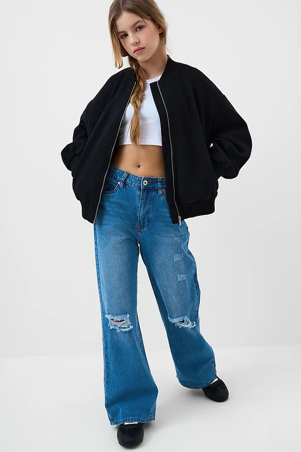 Куртка текстильная для девочек (бомбер) PLAYTODAY, серый меланж - фото 1