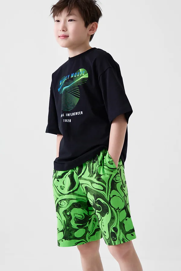 Комплект трикотажный для мальчиков: фуфайка (футболка), шорты PLAYTODAY, черный,зеленый - фото 1