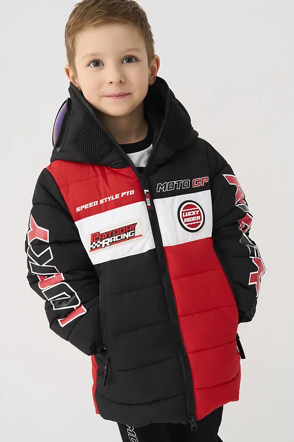 Куртка текстильная с полиуретановым покрытием для мальчиков PLAYTODAY, белый,черный,красный - фото 1
