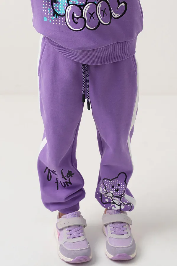 Брюки трикотажные для девочек PLAYTODAY, сиреневый - фото 1