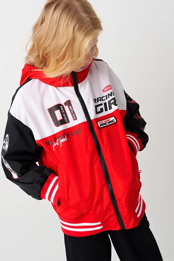 Куртка текстильная с полиуретановым покрытием для девочек (ветровка) PLAYTODAY, белый,черный,красный - фото 1