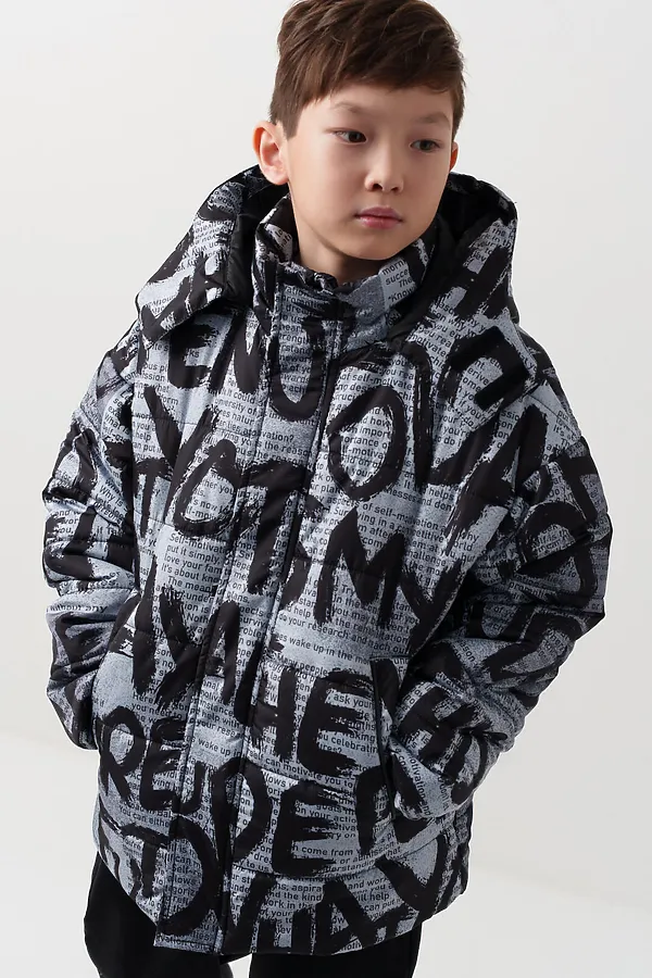 Куртка текстильная с полиуретановым покрытием для мальчиков PLAYTODAY, черный,серый,светло-серый - фото 1