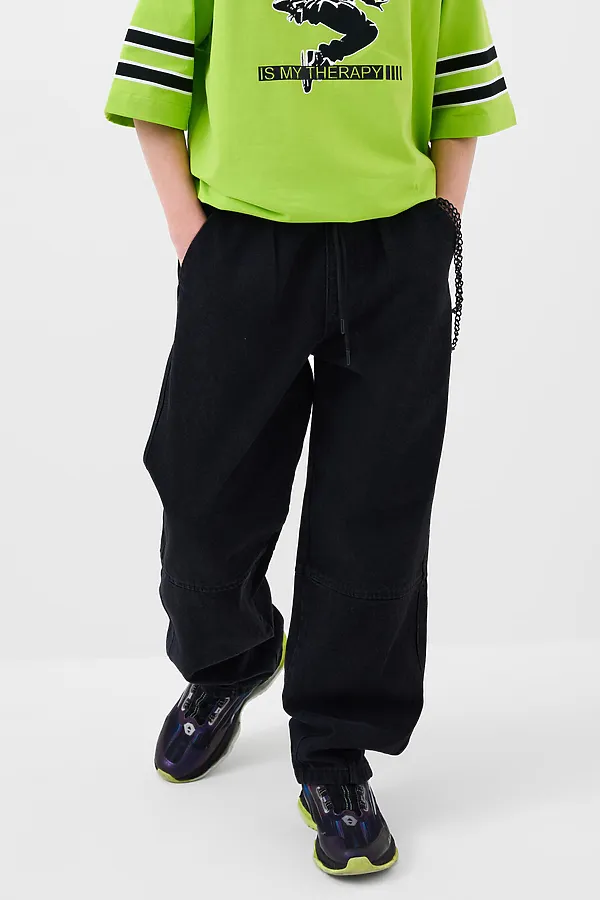 Брюки текстильные джинсовые для мальчиков PLAYTODAY, черный - фото 1