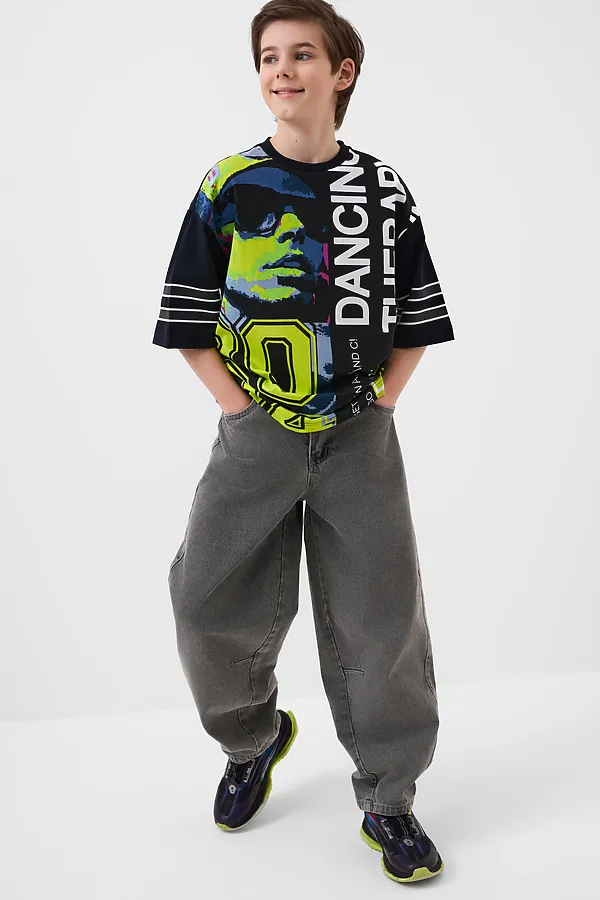 Брюки текстильные джинсовые для мальчиков PLAYTODAY, черный - фото 1