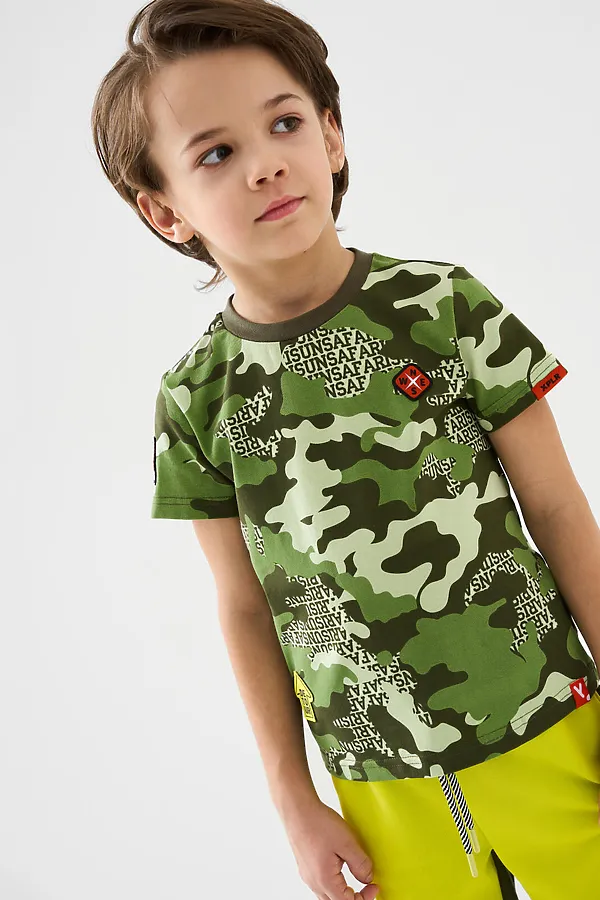 Фуфайка трикотажная для мальчиков (футболка) PLAYTODAY, темно-зеленый,зеленый,светло-зеленый - фото 1