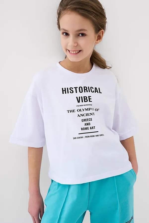 Фуфайка трикотажная для девочек (футболка) PLAYTODAY, белый - фото 1