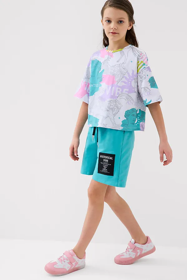 Шорты трикотажные для девочек PLAYTODAY, голубой - фото 1