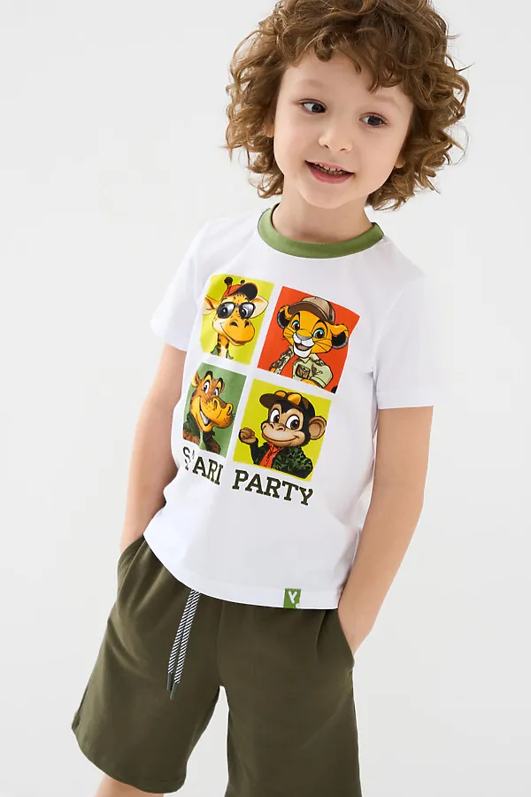 Комплект трикотажный для мальчиков: фуфайка (футболка), шорты PLAYTODAY, белый,зеленый - фото 1