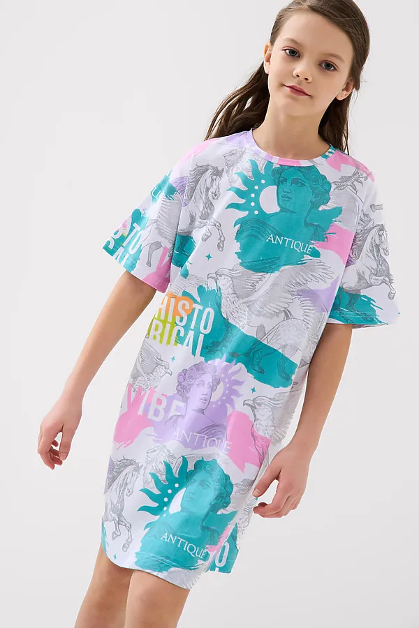 Платье трикотажное для девочек PLAYTODAY, разноцветный - фото 1