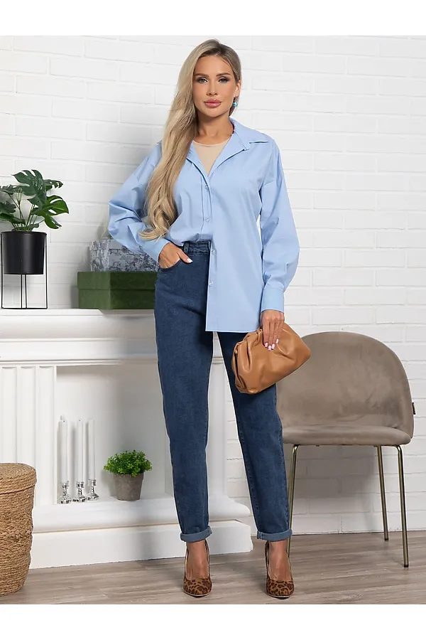 Рубашка хлопковая Рина LADY TAIGA, голубая - фото 1