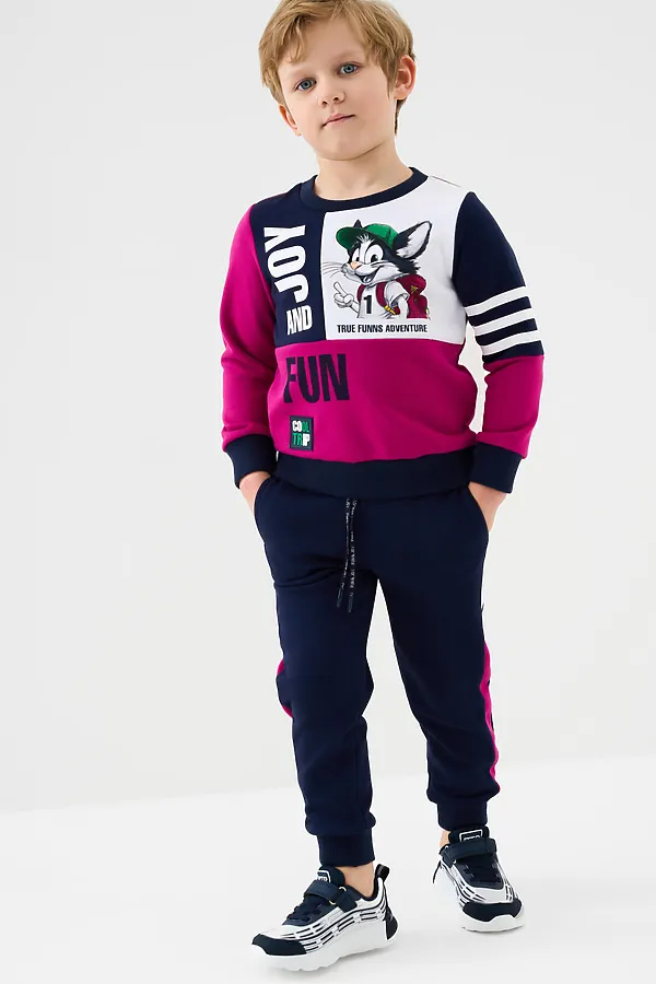 Комплект текстильный для мальчиков: брюки, толстовка PLAYTODAY, белый,малиновый,тёмно-синий - фото 1