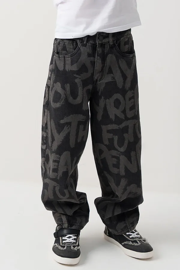 Брюки текстильные джинсовые для мальчиков PLAYTODAY, черный - фото 1