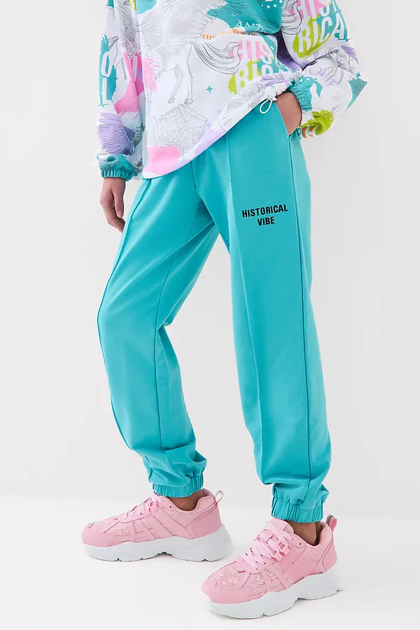 Брюки трикотажные для девочек PLAYTODAY, голубой - фото 1