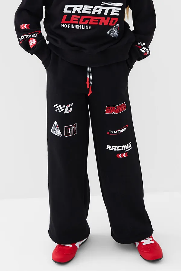 Брюки трикотажные для девочек PLAYTODAY, черный - фото 1