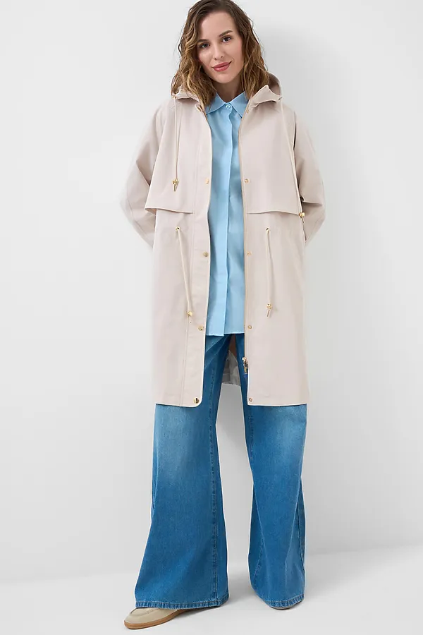 Плащ текстильный с полиуретановым покрытием для женщин PLAYTODAY, бежевый - фото 1