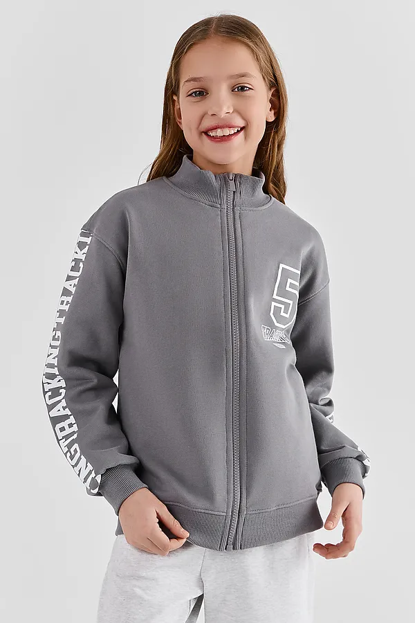 Толстовка для девочек MARK FORMELLE, т.серый +печать1 - фото 1