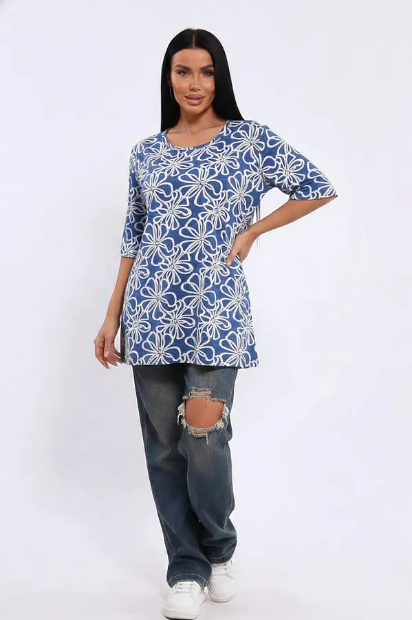 Туника Арт. 699 НАТАЛИ, синий цветок - фото 1