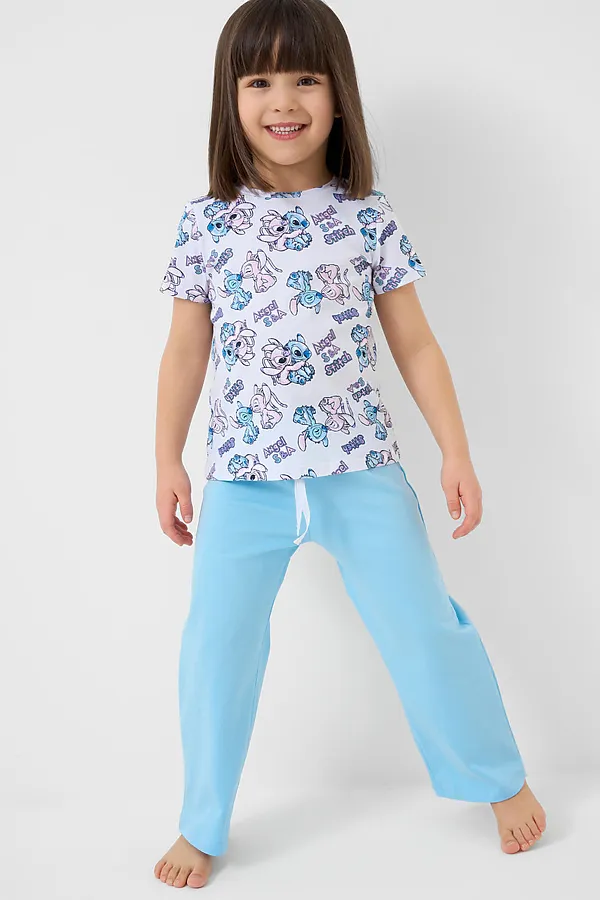 Комплект трикотажный для девочек: фуфайка (футболка), брюки PLAYTODAY, белый,голубой,светло-розовый - фото 1