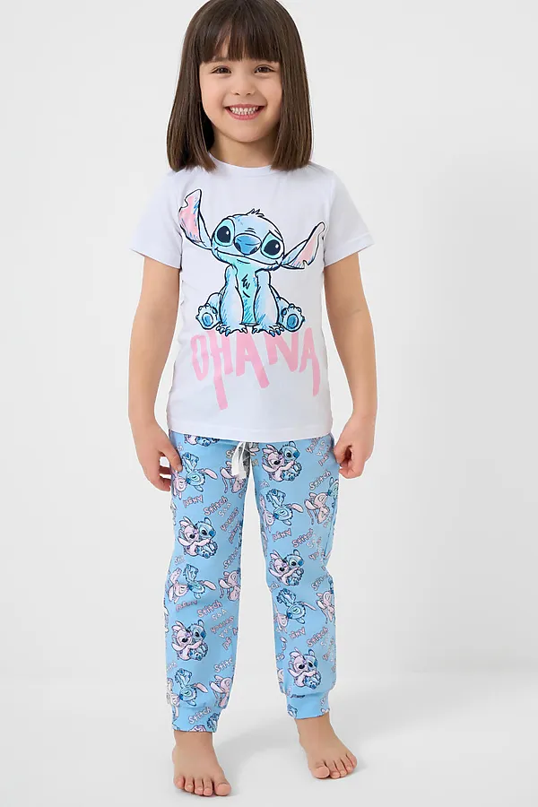 Комплект трикотажный для девочек: фуфайка (футболка), брюки PLAYTODAY, белый,голубой,светло-розовый - фото 1