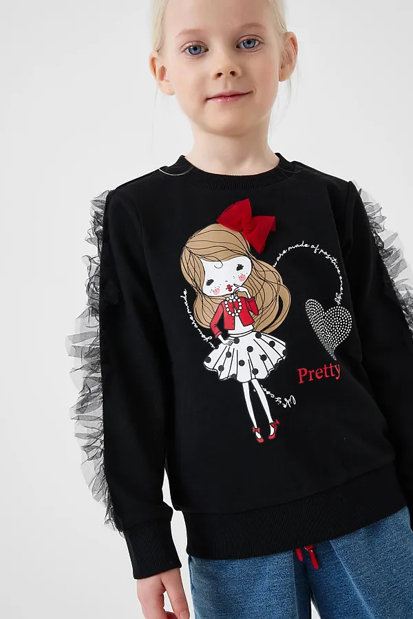 Толстовка трикотажная для девочек PLAYTODAY, черный - фото 1