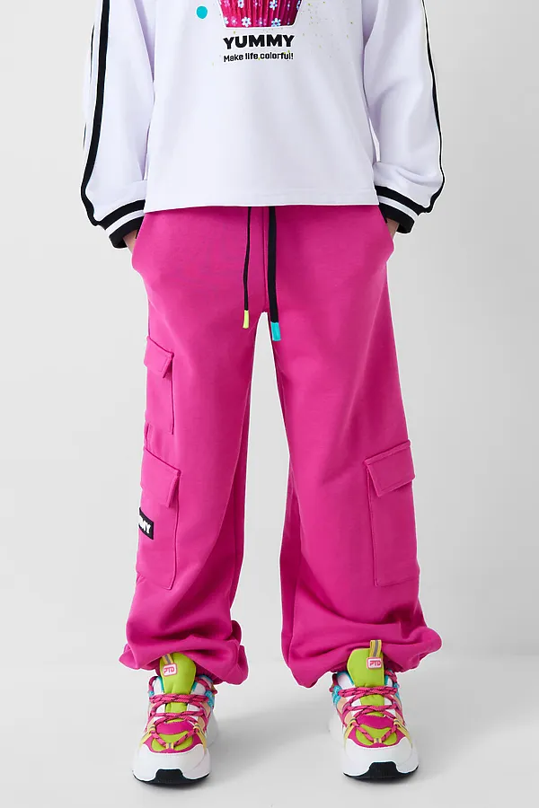 Брюки трикотажные для девочек PLAYTODAY, розовый - фото 1