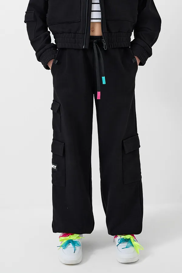 Брюки трикотажные для девочек PLAYTODAY, черный - фото 1