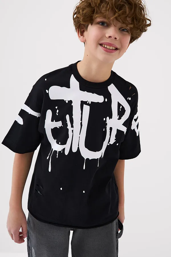 Фуфайка трикотажная для мальчиков (футболка) PLAYTODAY, черный - фото 1