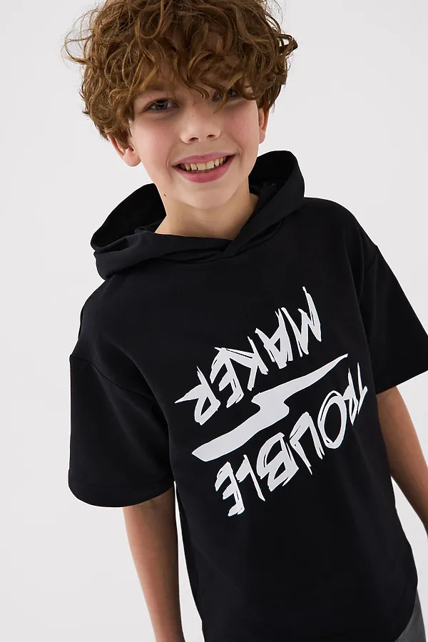 Джемпер трикотажный для мальчиков (футболка с капюшоном) PLAYTODAY, черный - фото 1