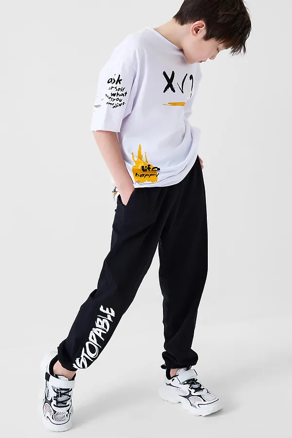 Комплект трикотажный для мальчиков: фуфайка (футболка), брюки PLAYTODAY, белый,черный - фото 1