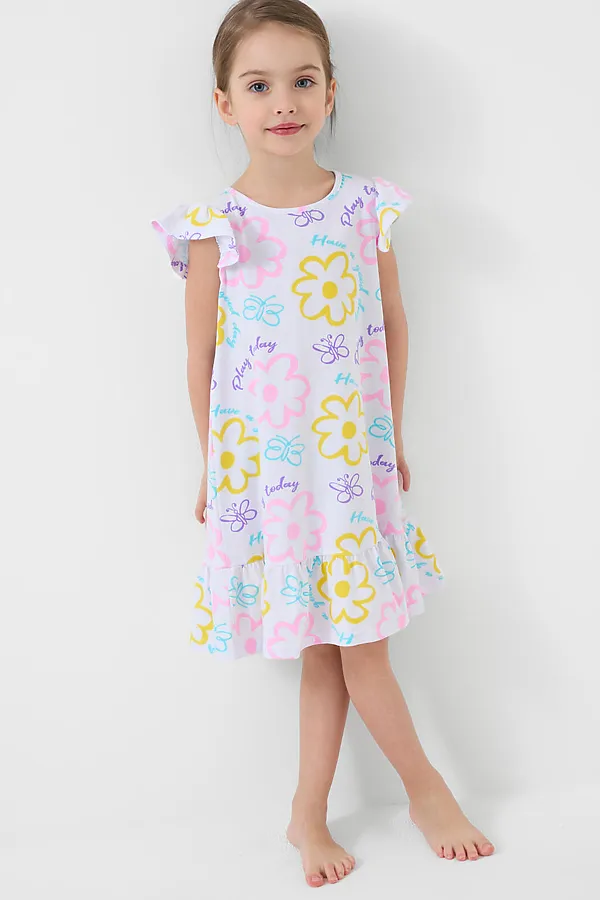 Сорочка ночная трикотажная для девочек PLAYTODAY, разноцветный - фото 1