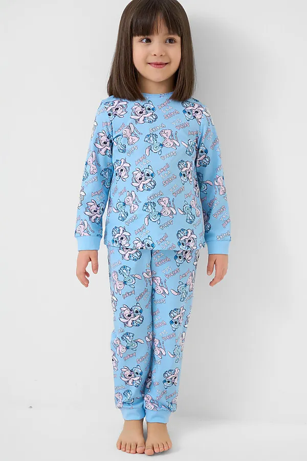 Пижама трикотажная для девочек PLAYTODAY, голубой,светло-розовый - фото 1