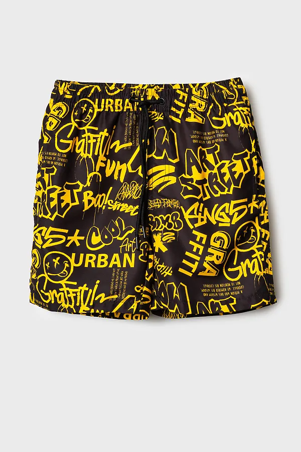 Шорты текстильные плавательные для мальчиков, длинные PLAYTODAY, жёлтый,черный - фото 1