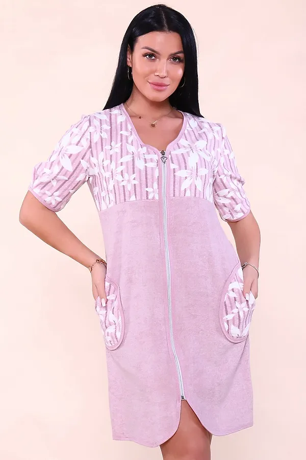 Халат 503 махровый Цветы НАТАЛИ, сухая роза - фото 1