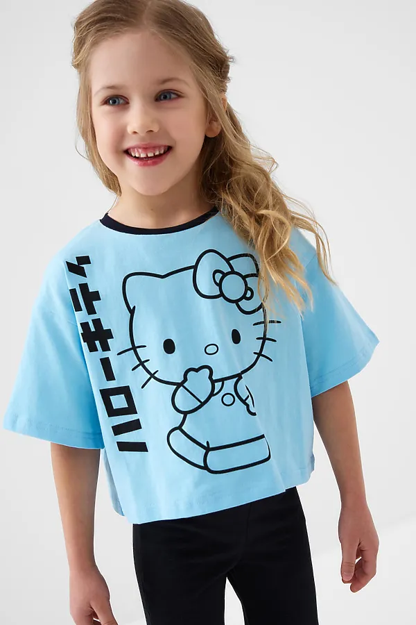 Фуфайка трикотажная для девочек (футболка) PLAYTODAY, голубой - фото 1